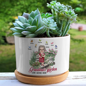 Grandma's Garden, Gift For Grandma, Personalized Plant Pot, Butterfly Grandkids Plant Pot - Plant Pot - GoDuckee