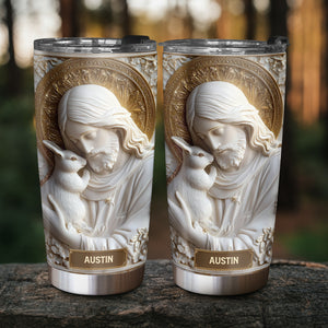 Personalized Gifts For Christian Tumbler, Jesus Hugs Bunny 04tgti180225 - Tumbler Cup - GoDuckee
