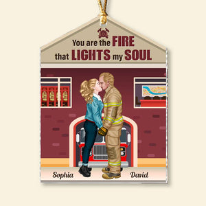 You Are The Fire That Lights My Soul, Personalized Ornament, Firefighter Couple Gifts - Ornament - GoDuckee