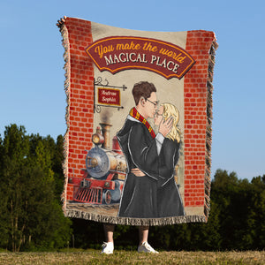 You Make The World Magical Place, Personalized Woven Blanket, Kissing Couple Gifts 05HUDT200923TM - Blanket - GoDuckee