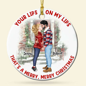 That's A Merry, Merry Christmas, Couple Gift, Personalized Ceramic Ornament, Couple Kissing Ornament, Christmas Gift - Ornament - GoDuckee