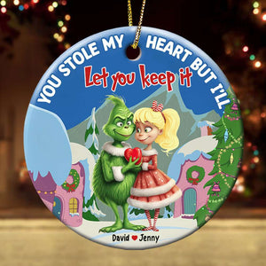 You Stole My Heart, Couple Gift, Personalized Ceramic Ornament, Green Couple Ornament, Christmas Gift 02NATI160923 - Ornament - GoDuckee