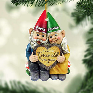 I Want To Grow Old With You, Couple Gift, Personalized Acrylic Ornament, Old Garden Gnome Couple Ornament, Christmas Gift - Ornament - GoDuckee