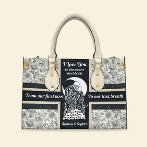 I Love You To The Moon And Back, Personalized Leather Bag, Gift For Couple - Leather Bag - GoDuckee