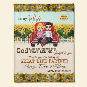 Thank You For Being My Great Life Partner, Couple Gift, Personalized Blanket, Sunflower Couple Truck Blanket - Blanket - GoDuckee