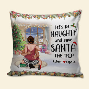 Let's Be Naughty, Couple Gift, Personalized Square Pillow, Funny Couple Pillow, Christmas Gift 05HUTI110923HH - Pillow - GoDuckee