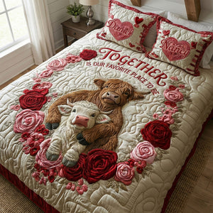 Cute Romantic Cow Couple Quilt Bed Set, Personalized Gifts For Couple 04qhti200126 - Bedding Set - GoDuckee