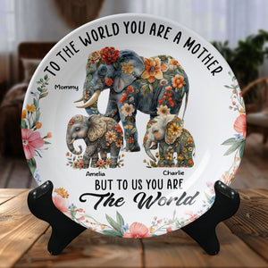 Personalized Gifts For Mom Ceramic Round Plate Elephant Mom 05xqti250325 - Ceramic Round Plate - GoDuckee