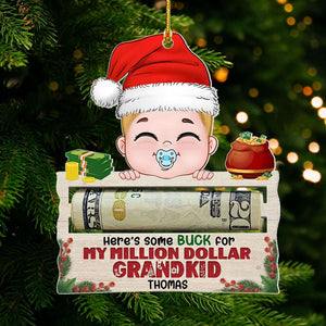 Here's Some Buck For My Grandkid, Gift For Grandkids, Personalized Money Holder Ornament, Christmas Gift - Ornament - GoDuckee