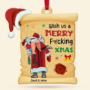 Wish Us A Merry Xmas, Couple Gift, Personalized Acrylic Ornament, Naughty Couple Ornament, Christmas Gift - Ornament - GoDuckee