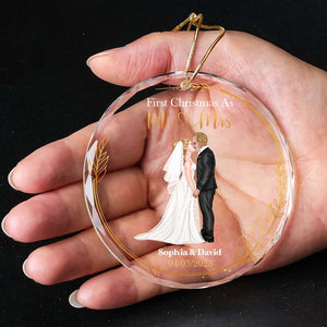 First Christmas As Mr And Mrs, Personalized Crystal Ornament, Wedding Couple Gifts - Ornament - GoDuckee
