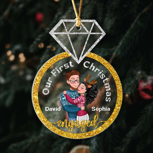 Our First Christmas Engaged, Personalized Ornament, Couple Gifts - Ornament - GoDuckee