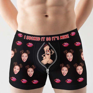 Couple Sucked It So It's Mine/Licked It So It's Mine, Men & Women Boxer Briefs Upload Face Photo - Boxer Briefs - GoDuckee