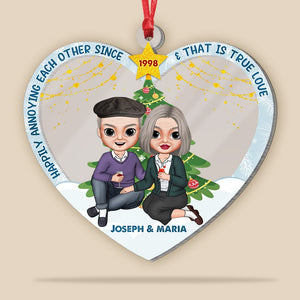 Happily Annoying Each Other Personalized Old Couple Chrismas Tree Acrylic Heart Shape Ornament Gift For Couple - Ornament - GoDuckee