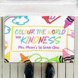 Teacher Doormat, Colour The World With Kindness, Personalized Doormat, Gift For Teacher - Doormat - GoDuckee