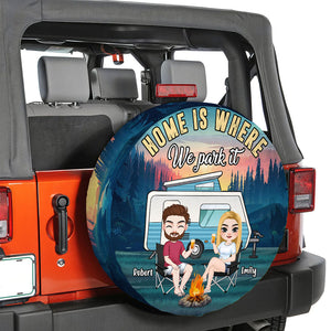 Home Is Where Where Park It, Gift For Couple, Personalized Tire Cover, Camping Couple Tire Cover, Couple Gift - Tire Cover - GoDuckee