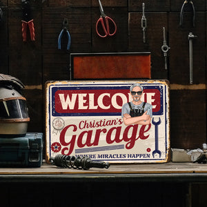 Welcome Garage Personalized Metal Sign, Gift For Father's Day - Metal Wall Art - GoDuckee