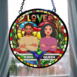 Personalized Gifts For Black Couple Stained Glass, Proud King & Queen 04qhti030125pa - Ornament - GoDuckee