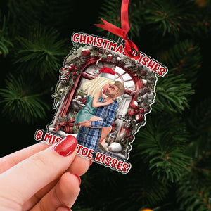 Christmas Wishes And Mistletoe Kisses, Couple Gift, Personalized Acrylic Ornament, Couple Ornament, Christmas Gift - Ornament - GoDuckee