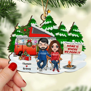 Home Is Where We Park It, Personalized Wood Ornament, Gifts For Couple - Ornament - GoDuckee