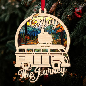 Enjoy The Journey Personalized Camping Couple Suncatcher Ornament, Couple Gift - Ornament - GoDuckee