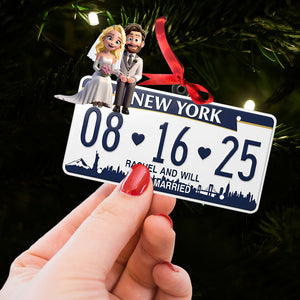 Married Couple License Plate Ornament - Personalized Gifts For Couple 03nati030925 - Ornament - GoDuckee