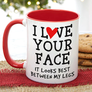 I Love Your Face, Couple Gift, Personalized Accent Mug, Funny Old Couple Mug, Christmas Gift - Coffee Mug - GoDuckee