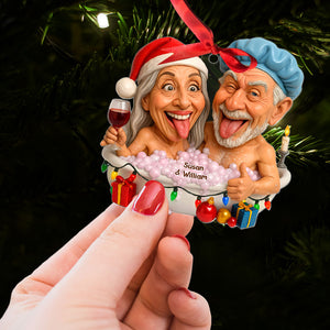 Funny Bathtub Couple Ornament - Custom Photo Gifts For Couple 02nati210825 - Ornament - GoDuckee