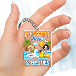 Beaches Booze, Gift For Bestie, Personalized Keychain, Beach Friends Keychain, Summer Gift - Keychains - GoDuckee