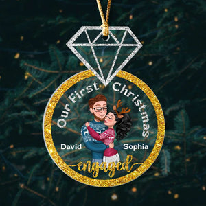 Our First Christmas Engaged, Personalized Ornament, Couple Gifts - Ornament - GoDuckee