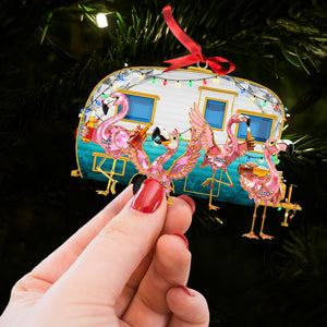 Flamingo Camping Family Ornament - Personalized Gifts For Family 04ohti150825 - Ornament - GoDuckee