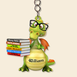 Gift For Kids, Personalized Keychain, Dragon Reading Books, Custom Title Book Name Keychain - Keychains - GoDuckee