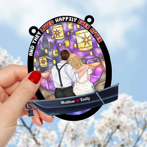 Personalized Gifts For Couple Suncatcher Window Hanging Ornament, Romantic Couple With Castle 01NATI180724TM - Ornament - GoDuckee