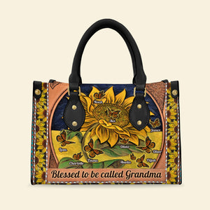 Blessed To Be Called Grandma, Personalized Leather Bag, Gift For Grandma - Leather Bag - GoDuckee