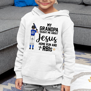My Dad Taught Me About Jesus Home Run, Gift For Kids, Personalized Shirt, Base Ball Kid Shirt - Shirts - GoDuckee