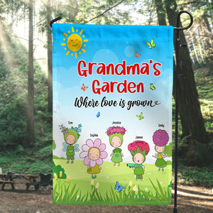 Grandma's Garden, Gift For Grandma, Personalized Garden Flag, Flower Grandkids Flag - Flag - GoDuckee