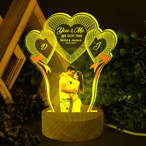 Couple Led Light-Custom Photo Led Night Light Wood Base- Couple Gift - Led Night Light - GoDuckee