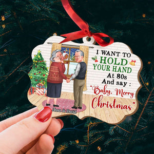 I Want To Hold You Hand, Couple Gift, Personalized Wood Ornament, Old Couple Ornament, Christmas Gift - Ornament - GoDuckee
