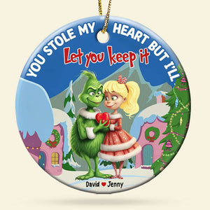 You Stole My Heart, Couple Gift, Personalized Ceramic Ornament, Green Couple Ornament, Christmas Gift 02NATI160923 - Ornament - GoDuckee