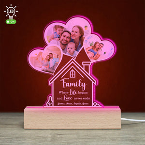 Family Where Life Begins And Love Never Ends, Gift For Family, Personalized Led Light, Custom Family Photo Led Light - Led Night Light - GoDuckee