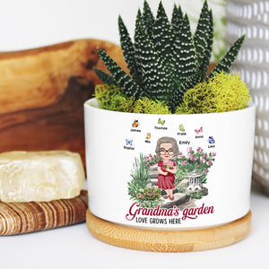 Grandma's Garden, Gift For Grandma, Personalized Plant Pot, Butterfly Grandkids Plant Pot - Plant Pot - GoDuckee