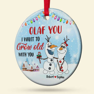 I Want To Grow Old With You, Gift For Couple, Personalized Ceramic Ornament, Snowman Couple Ornament, Christmas Gift 02HTTI270723HA - Ornament - GoDuckee