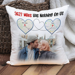 3627 Miles Has Nothing On Us, Couple Gift, Personalized Square Pillow, Custom Photo Couple Pillow - Pillow - GoDuckee