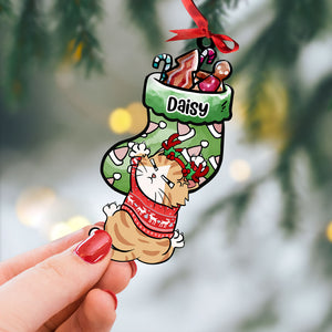 Gift For Cat Lovers, Personalized Acrylic Ornament, Cat Holding Socks Ornament, Christmas Gift - Ornament - GoDuckee