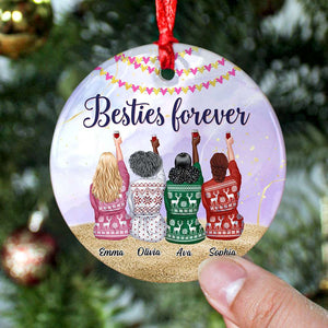 Besties Forever, Gift For Best Friends, Personalized Ornament, Drinking Friends Ceramic Ornament, Christmas Gift - Ornament - GoDuckee