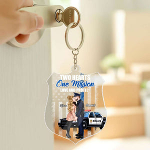 Two Hearts One Mission Love And Protect, Couple Gift, Personalized Keychain, Police Couple Keychain - Keychains - GoDuckee