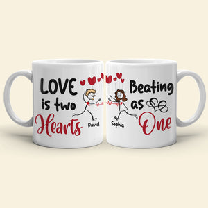 Love Is Two Hearts, Personalized Couple Mug Set - Gift For Couple - Coffee Mug - GoDuckee