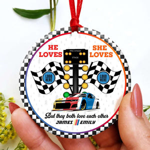 But They Both Love Each Other, Couple Gift, Personalized Ceramic Ornament, Racing Couple Ornament, Christmas Gift 01HUTI061023 - Ornament - GoDuckee