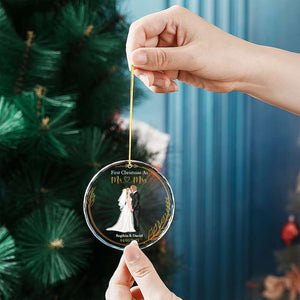 First Christmas As Mr And Mrs, Personalized Crystal Ornament, Wedding Couple Gifts - Ornament - GoDuckee