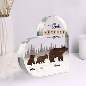 Best Mama Bear Ever- Gift For Mom- Personalized Acrylic Plaque- Bear Mom Heart Shaped Acrylic Plaque - Decorative Plaques - GoDuckee